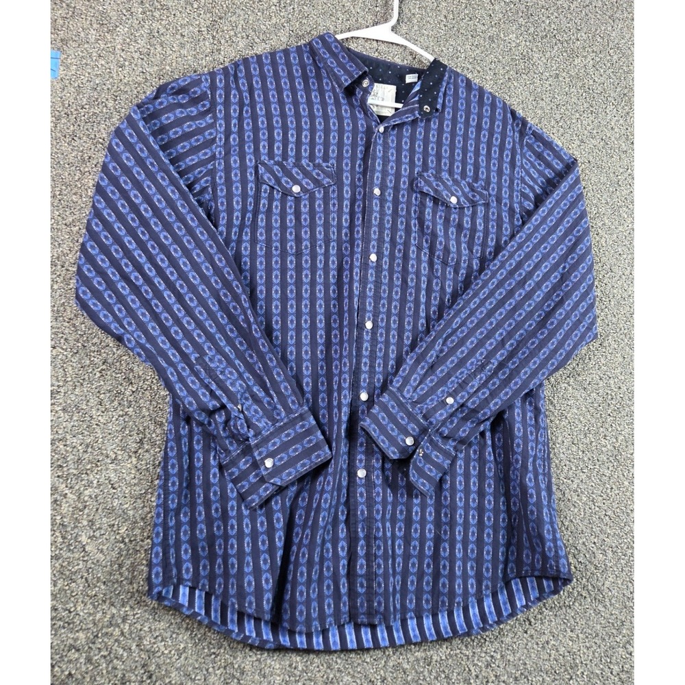 Age of Wisdom Pearl Snap Shirt Mens 2XL Blue Western Geometric Cotton Streetwear - Picture 4 of 8